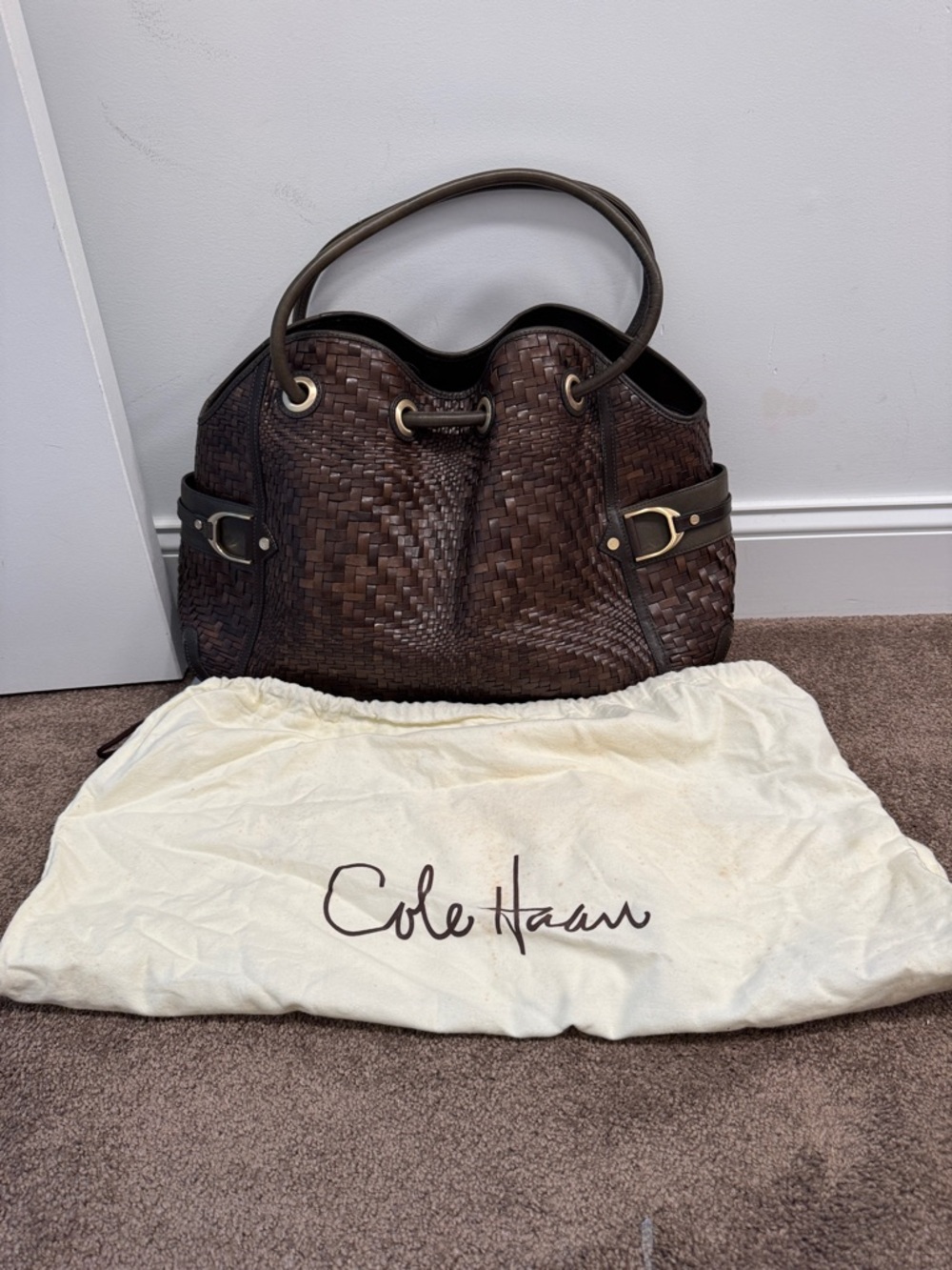 Cole Haan Brown Woven Leather Shoulder Bag